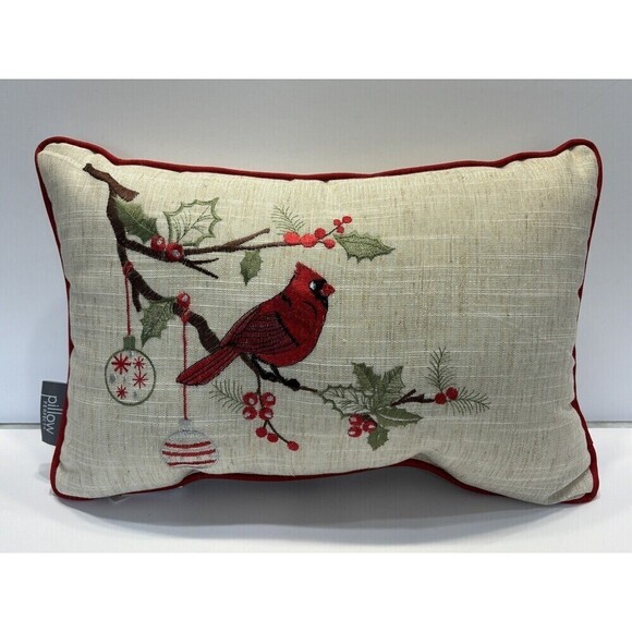 Pillow Perfect Holiday Cardinal Christmas Rectangular Linen Blend Pillow 17" - Picture 2 of 9